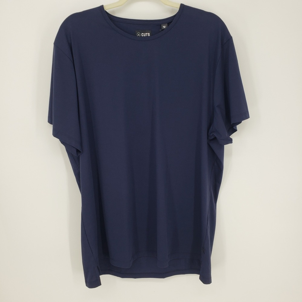 Cuts Clothing AO Split Hem Tee Shirt Mens XXL Pacific Blue Navy Short Sleeves